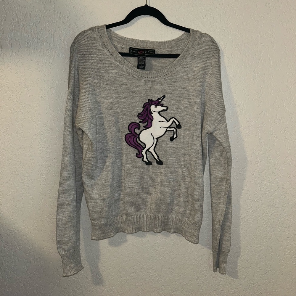 Vintage Polly 🐎 & Esther Gray Sweater with Unicorn Design 🦄